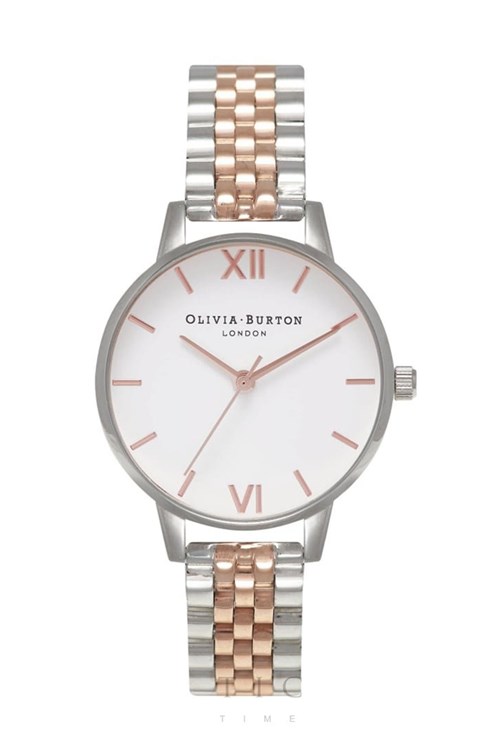 Olivia Burton Midi White Rose Gold and Silver Bracelet Watch