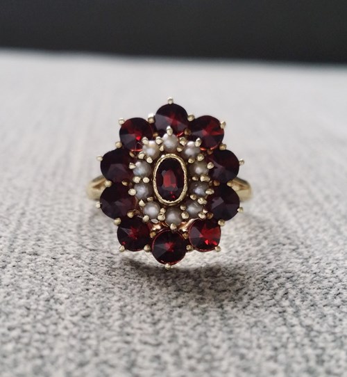 Antique Garnet and Seed Pearl Ring