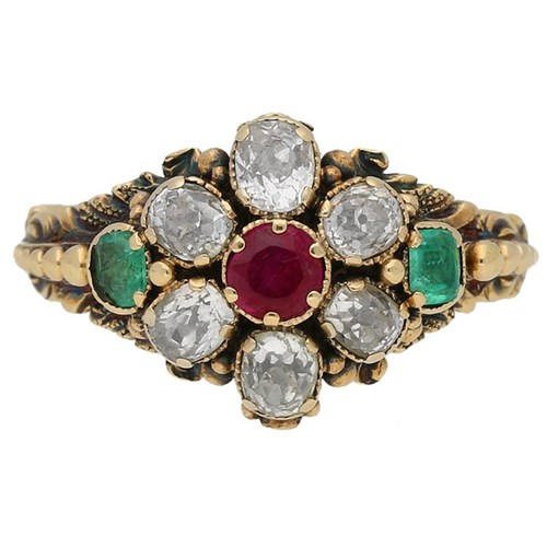 Georgian Ruby Emerald and Diamond Ring