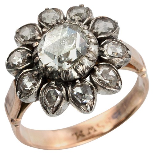 Victorian Rose Cut Diamond Gold Cluster Ring