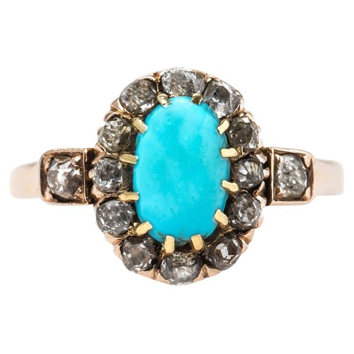 Victorian Turquoise and Old Mine Cut Ring