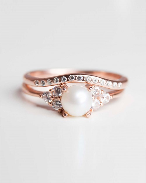 Rose Gold Diamond And Pearl Ring