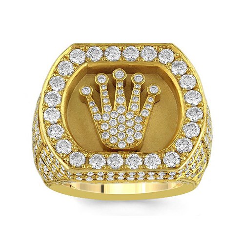Solid Yellow Gold Men's Solitaire Crown Diamond Pinky Ring