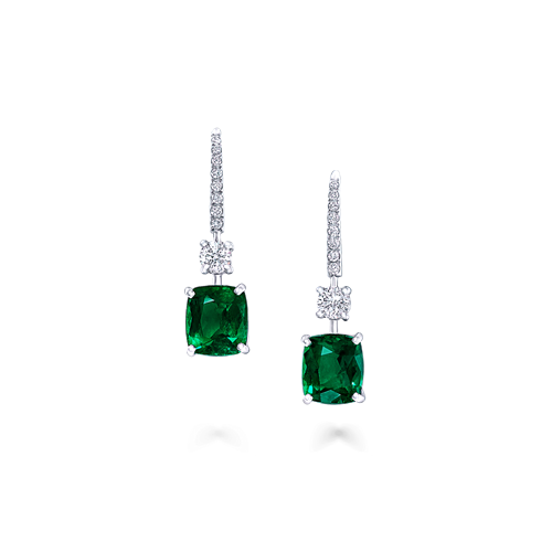 Cushion Cut Emerald and Diamond Earrings