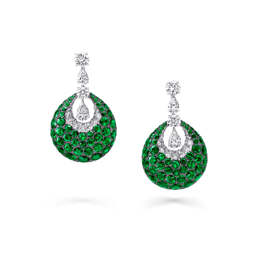 Emerald and Diamond Bombe Earrings