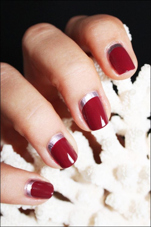 Red and Silver/Gold Reverse French Manicure
