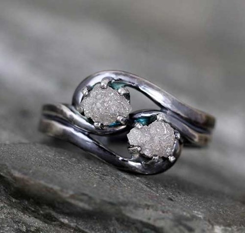 Two Stone Raw Diamond Ring