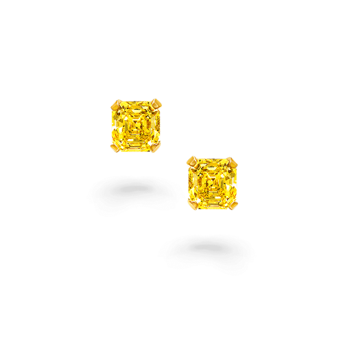 Yellow Diamond Square Emerald Cut Diamond Stud Earring