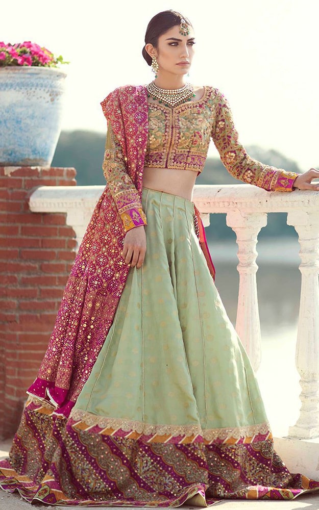 Sea Green Bridal Lehenga with purple dupatta