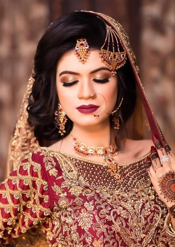 Bridal Makeup with Burgunday Lipstick