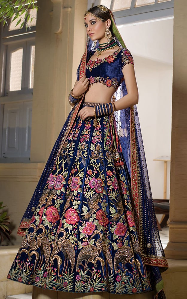 Blue and red shop combination bridal dress