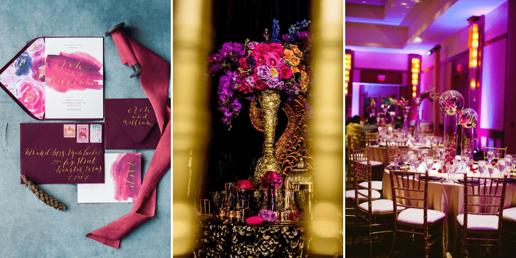 magenta and gold wedding