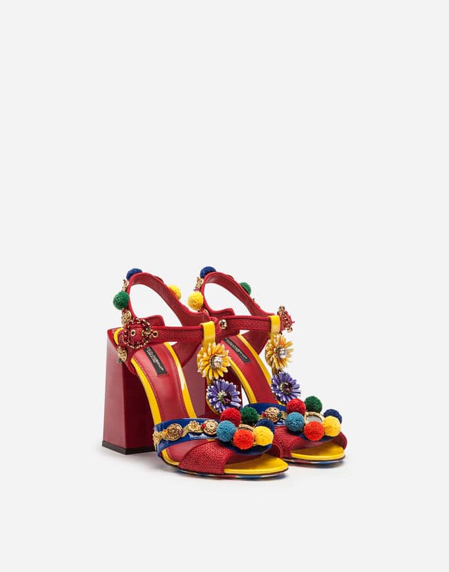 RAFFIA AND PATENT LEATHER SANDALS WITH APPLIQUÉS Dolce Gabbana