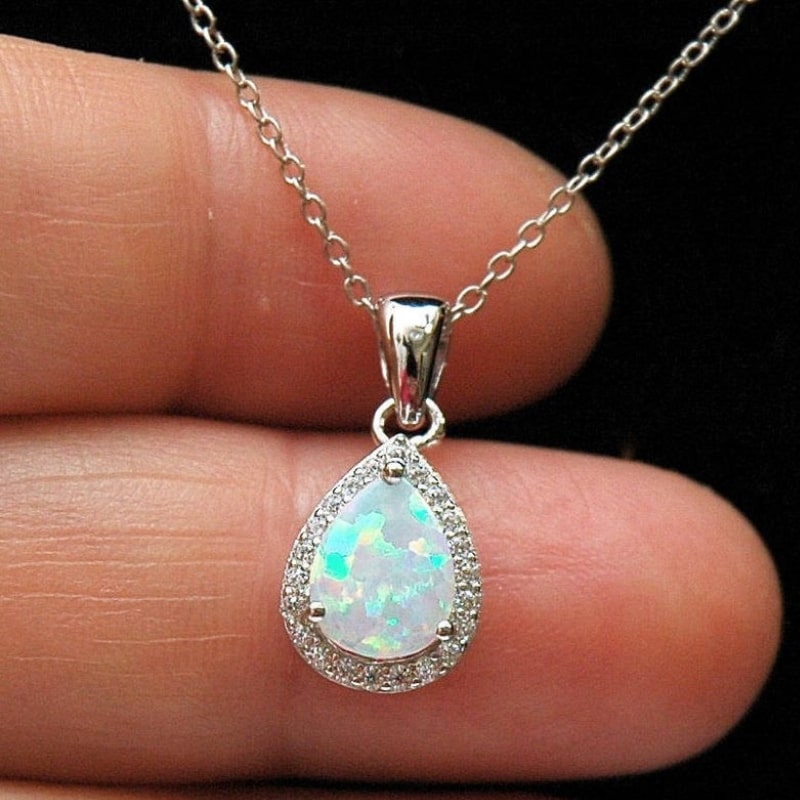 8.	The Precious Iridescent Opal Teardrop Pendant