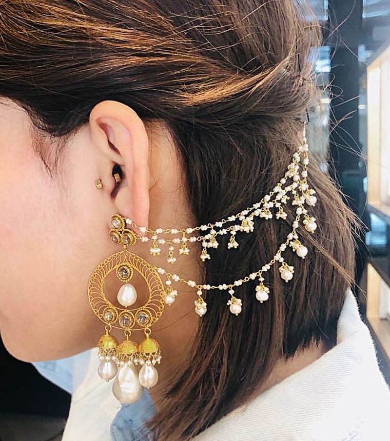 Indian Bollywood Gold Plated Earring Jumka Jumki Drop Traditional attach sahara 