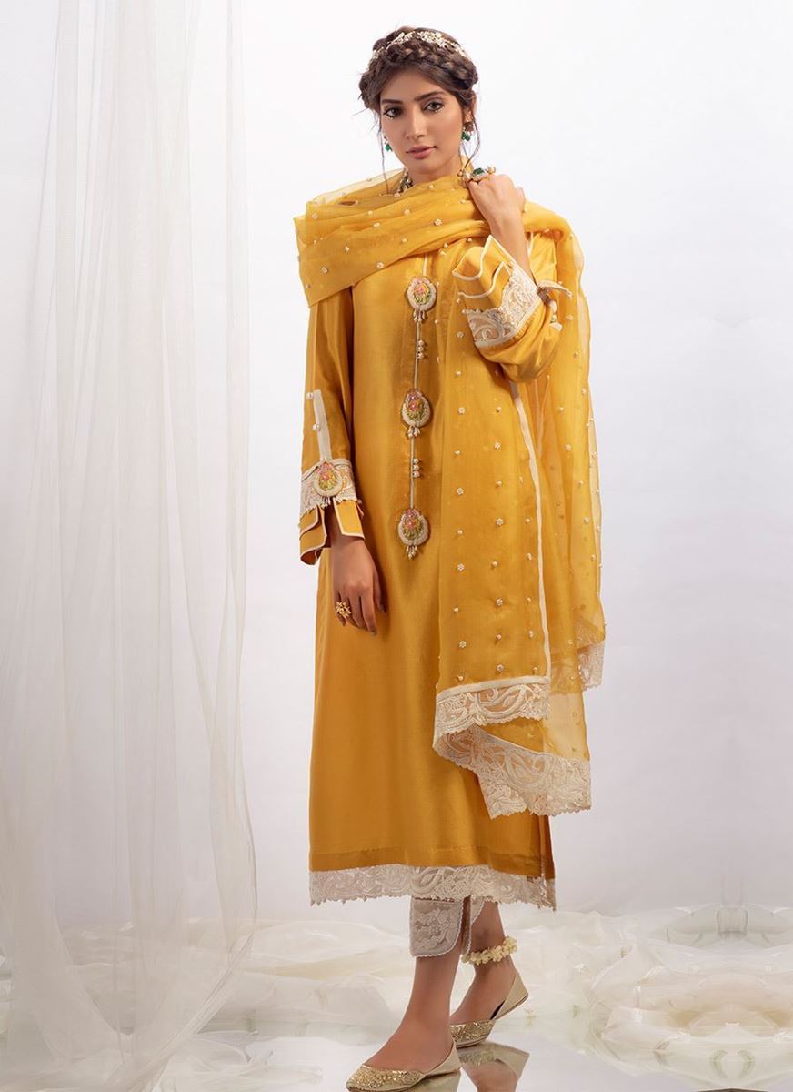 MUSTARD RAW SILK SHIRT WITH DUPATTA