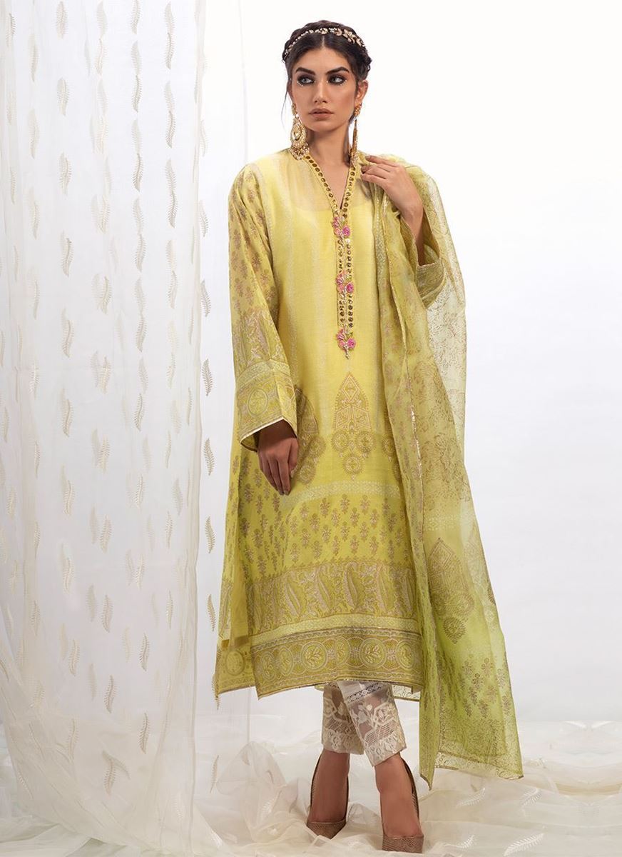 Farah Talib Aziz. April Ivory Cross Stitch Cotton Net Shirt and Dupatta