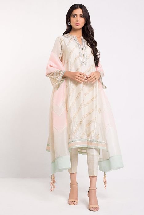 BLOCK PRINTED COTTON NET SHIRT WITH DUPATTA